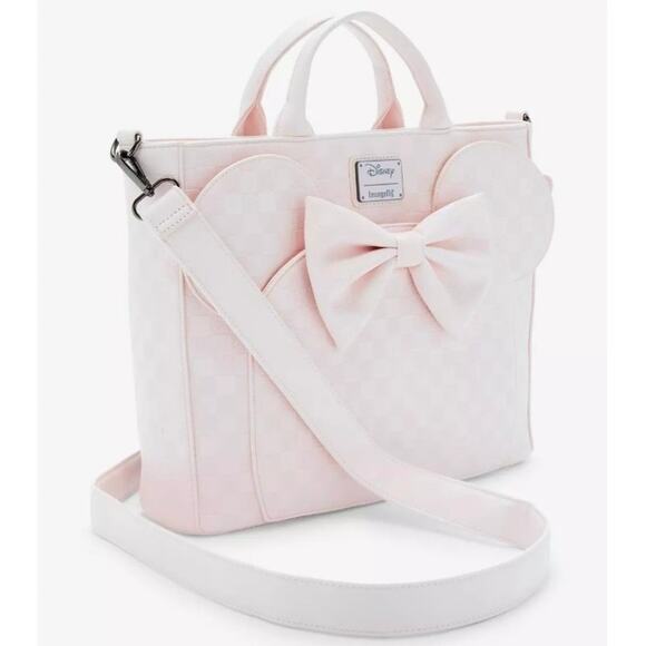 Loungefly Disney Minnie Mouse Tonal Checkered Ears Convertible Tote Bag | NWT main image 8